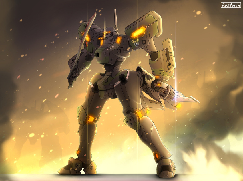 clenched_hand, fire, hattorin, highres, holding, holding_sword, holding_weapon, looking_ahead
