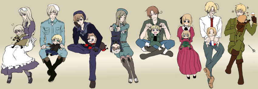 america_(hetalia), belarus_(hetalia), canada_(hetalia), denmark_(hetalia), dress, finland_(hetalia), france_(hetalia), germany_(hetalia), hetalia_axis_powers, hungary_(hetalia), liechtenstein_(hetalia), glasses, north_italy_(hetalia), norway_(hetalia), prussia_(hetalia), russia_(hetalia), sweden_(hetalia), switzerland_(hetalia), uniform, united_kingdom_(hetalia)