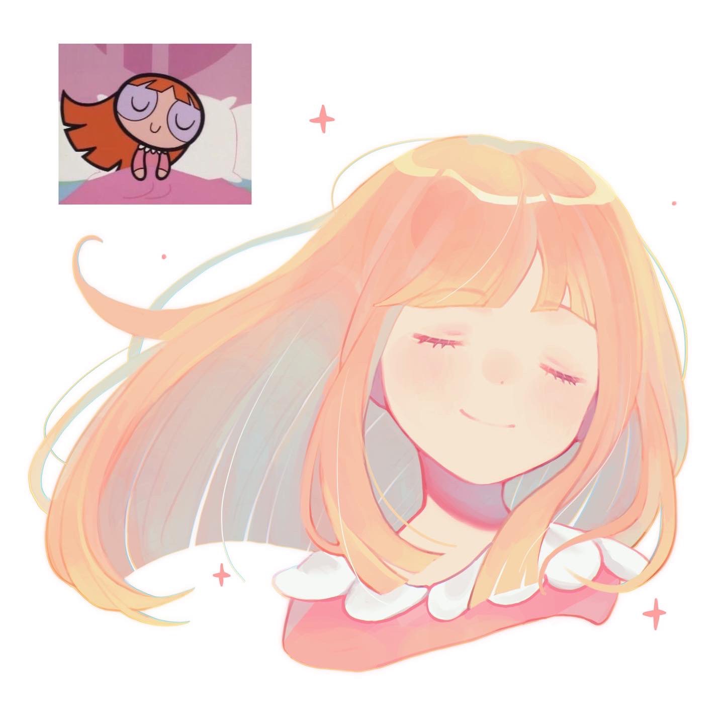1girl, bangs, blossom_(ppg), blunt_ends, buttercup_redraw_challenge, derivative_work, highres, long_hair