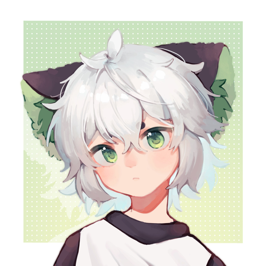 1boy, absurdres, animal_ears, blush, cat_boy, cat_ears, child, green_background