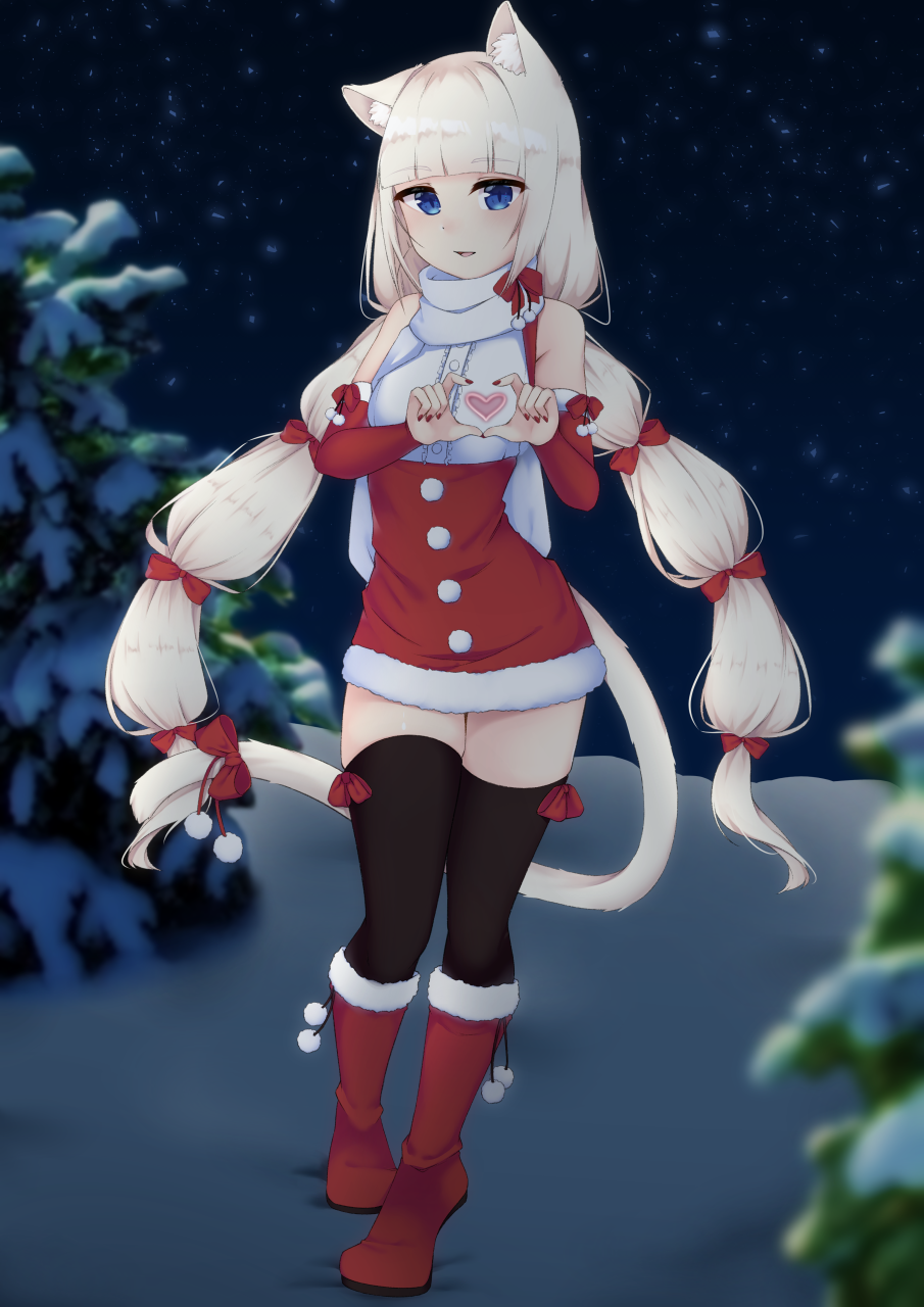 1girl, alternate_costume, animal_ear_fluff, animal_ears, bangs, black_legwear, blue_eyes, blunt_bangs