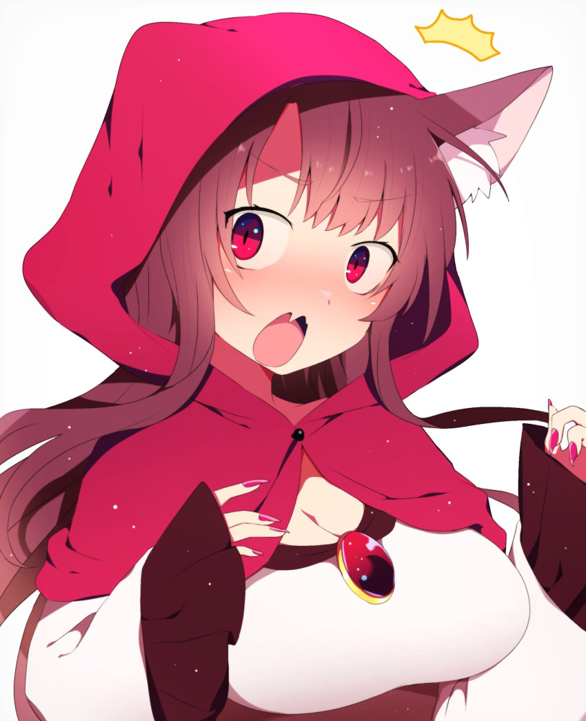 1girl, ^^^, animal_ears, bangs, breasts, brown_hair, dress, eyebrows_visible_through_hair