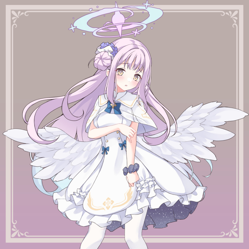 1girl, blue_archive, blush, breasts, commentary_request, commission, gyuunyuukeepaa, hair_bun