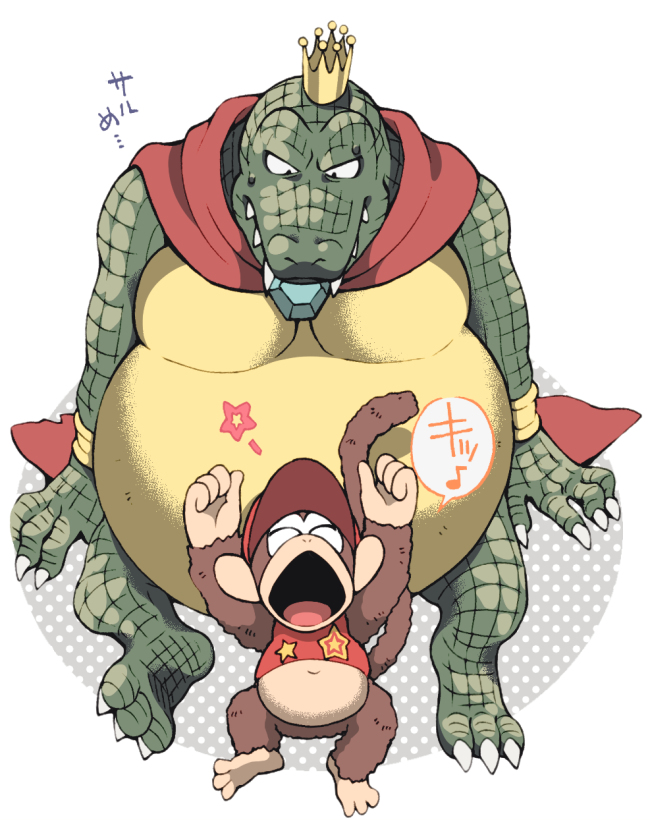 2boys, baseball_cap, claws, crown, diddy_kong, donkey_kong, hat, king_k._rool