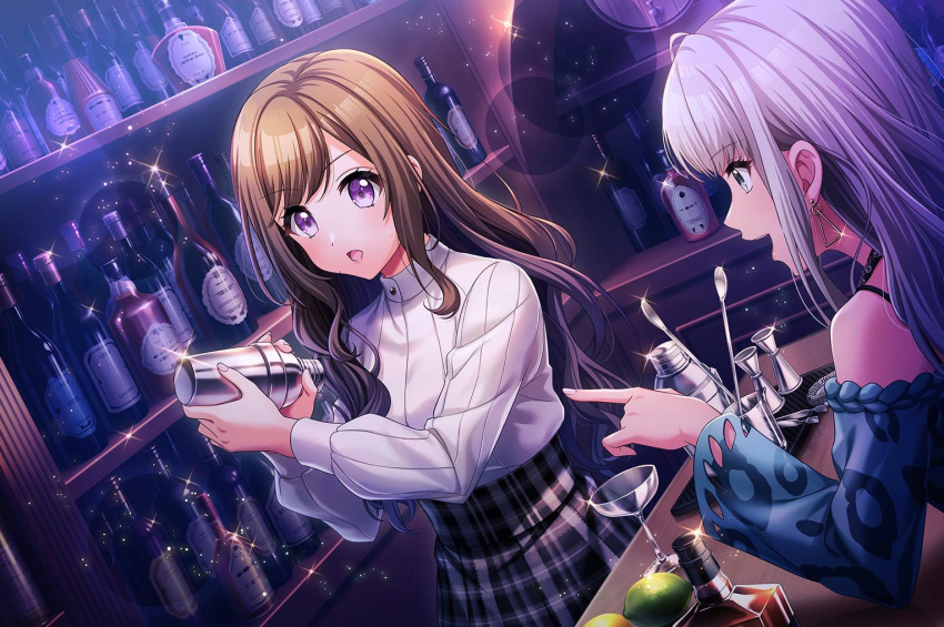 blush, brown_hair, d4dj, dress, long_hair, mizushima_marika, violet_eyes