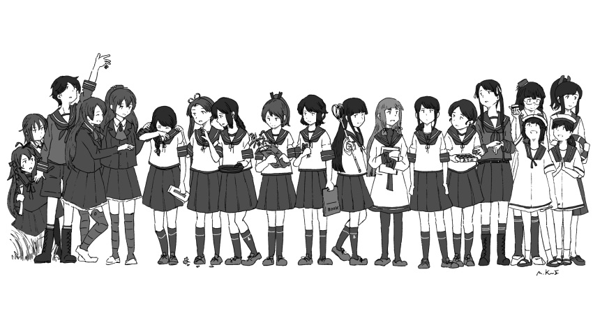 ahoge, ayanami_(kancolle), braid, braided_ponytail, choukai_(kancolle), commentary_request, daitou_(kancolle), fubuki_(kancolle)