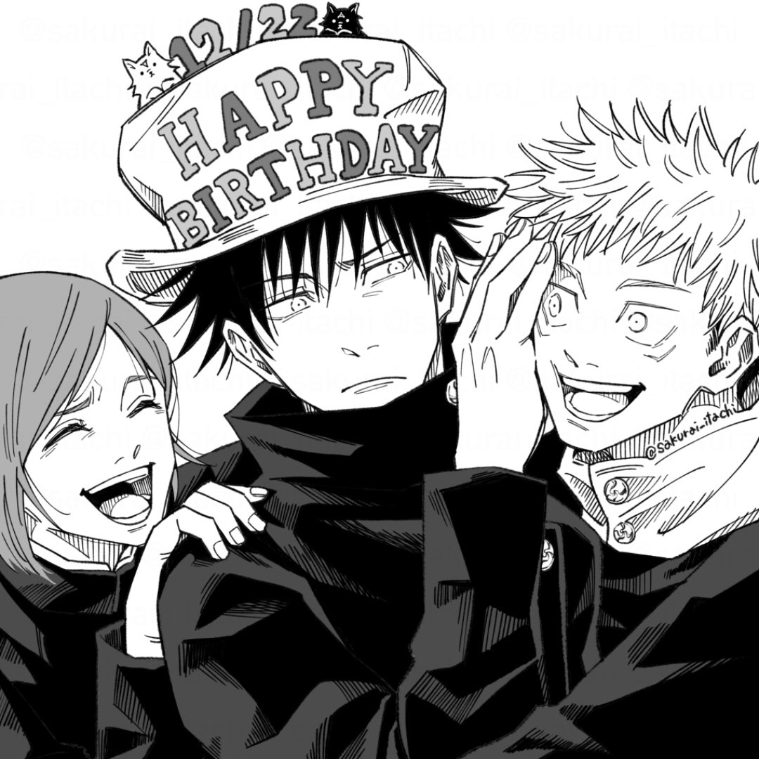 1girl, 2boys, :d, ^_^, bangs, closed_eyes, closed_mouth, dated