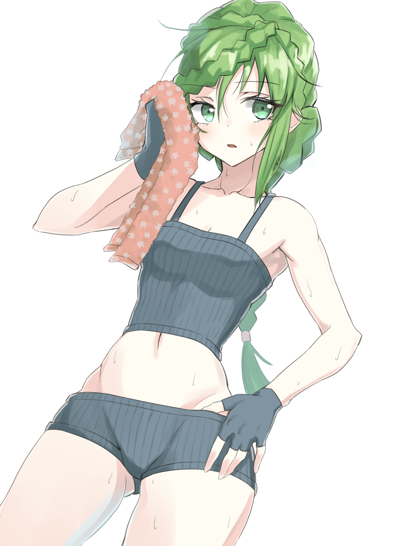 1girl, anne_petriceani, arm_up, armpits, braid, braided_bangs, braided_ponytail, breasts