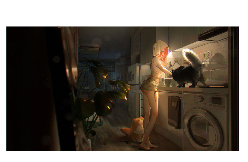 1girl, absurdres, bangs, blush, border, cat, chinese_commentary, commentary