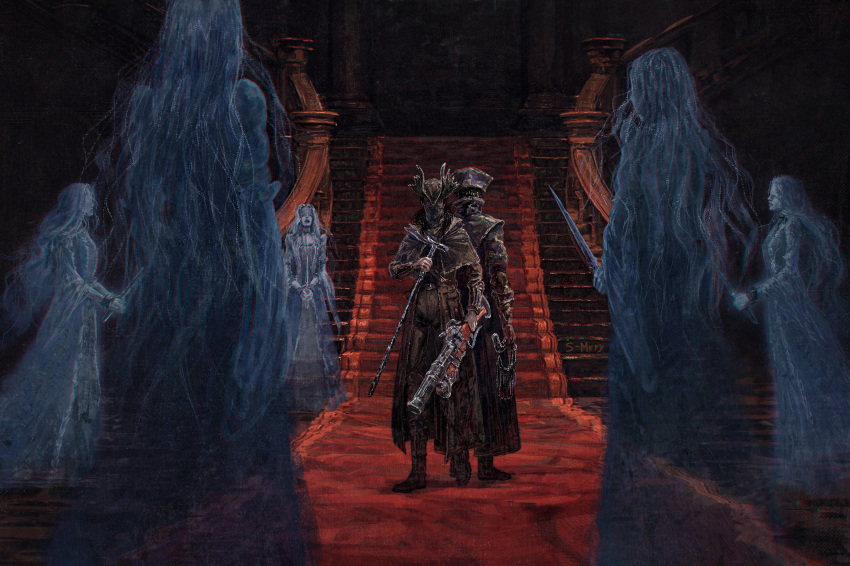 bloodborne, bloodexer, boots, cane, cloak, coat, gloves, gun
