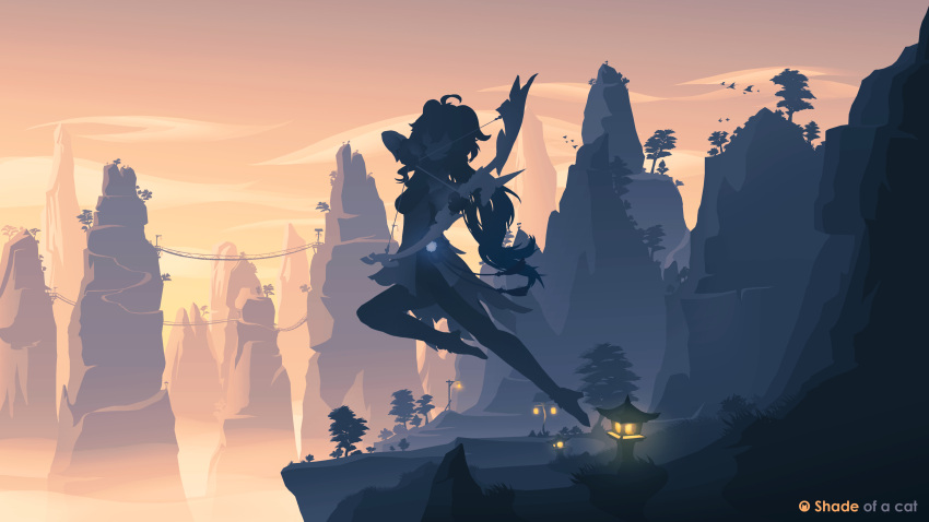1girl, absurdres, arrow_(projectile), bird, bow_(weapon), bridge, clouds, cowlick