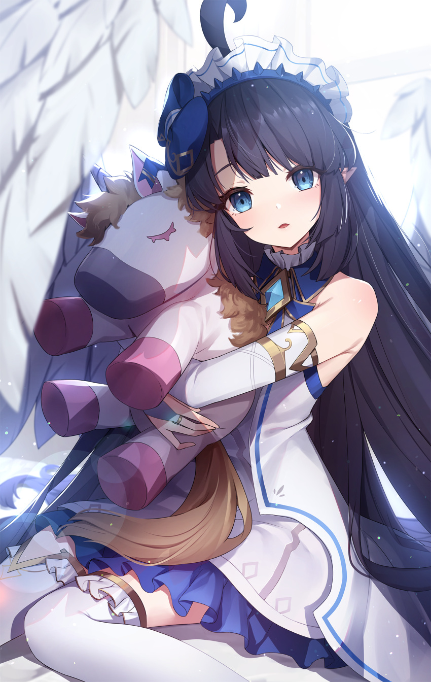 1girl, ahoge, ankkoyom, armlet, bangs, bare_shoulders, black_hair, blue_bow