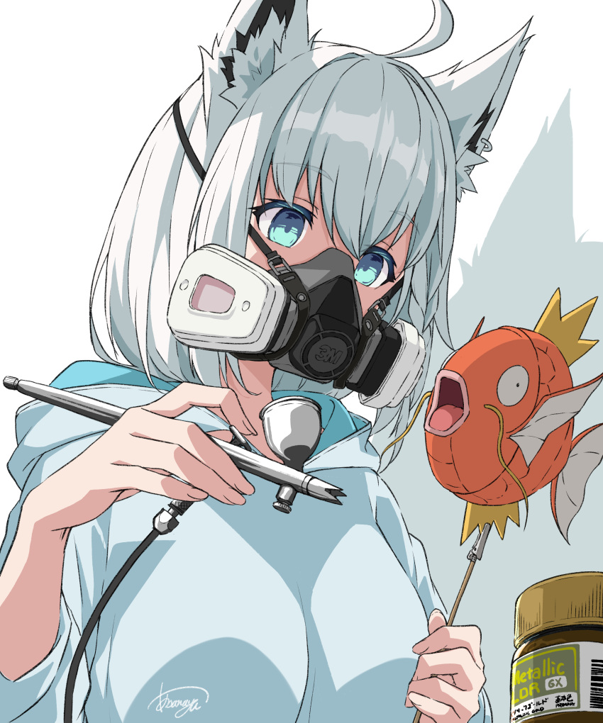 1girl, absurdres, ahoge, airbrush, animal_ears, aqua_eyes, asanaya, bangs