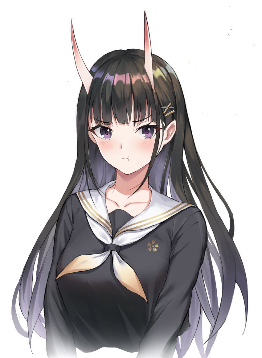 1girl, absurdres, azur_lane, black_hair, black_serafuku, cosplay, duplicate, highres, inami_anju, long_hair, looking_at_viewer, love_live!, love_live!_sunshine!!, noshiro_(azur_lane), pixel-perfect_duplicate, school_uniform, serafuku, takami_chika, takami_chika_(cosplay), upper_body, voice_actor_connection, zest_(watts99)