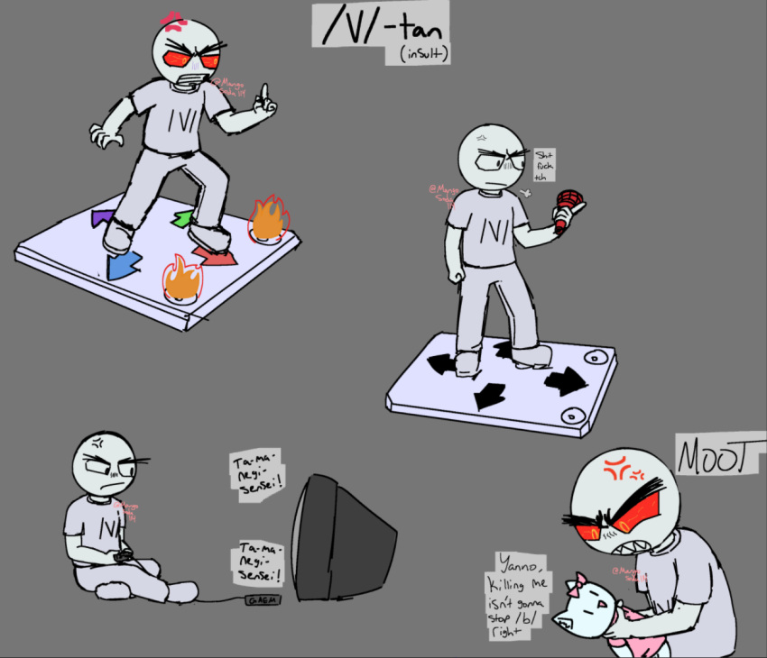/v/, /v/-tan, 1boy, 4chan, angry, dance_dance_revolution, dance_pad, english_commentary