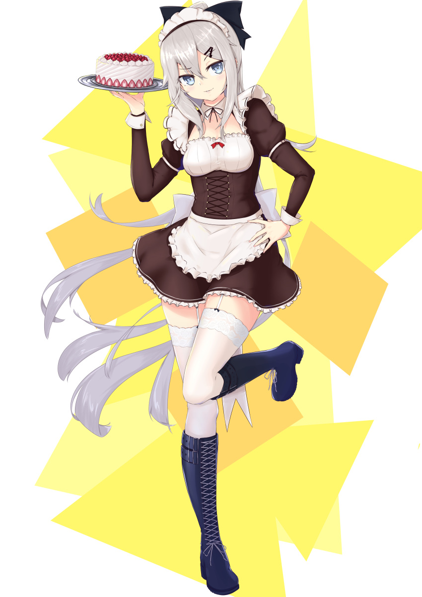 1girl, 9a-91_(bullets_cafe)_(girls'_frontline), 9a-91_(girls'_frontline), absurdres, apron, black_dress, black_footwear, blue_eyes