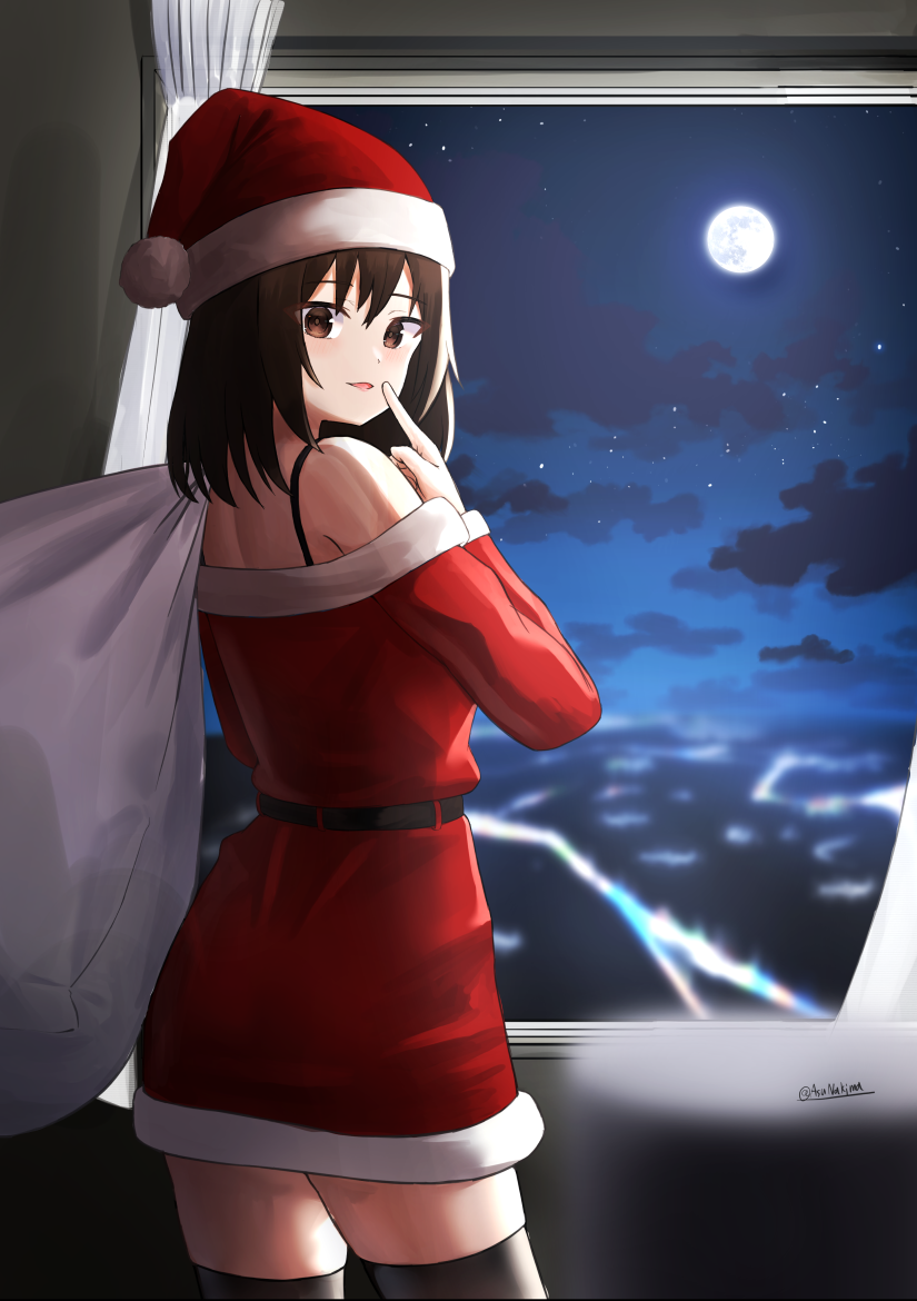 1girl, black_hair, blush, brown_eyes, finger_to_mouth, from_behind, keiyo_earth, looking_at_viewer
