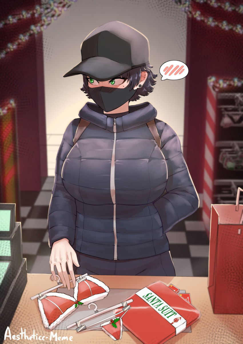 1girl, aestheticc-meme, bag, baseball_cap, bikini, bikini_bottom, bikini_top, black_hair