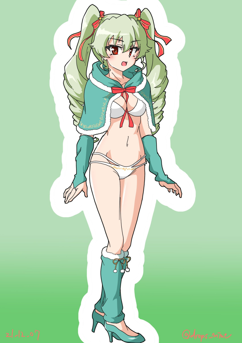 1girl, absurdres, anchovy_(girls_und_panzer), bangs, bikini, breasts, bridal_gauntlets, capelet