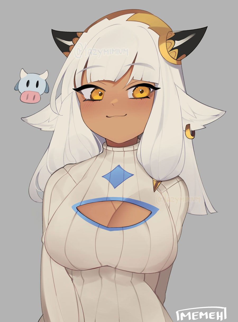 1girl, :3, alternate_costume, animal_ears, ash_(fire_emblem), bangs, black_horns, blunt_bangs