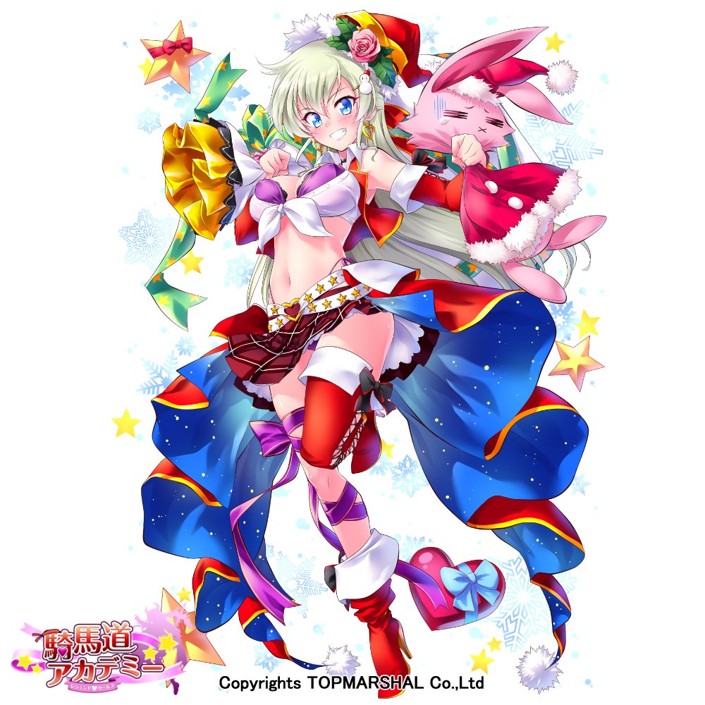 1girl, asymmetrical_footwear, bangs, bikini, blue_eyes, blush, boots, christmas