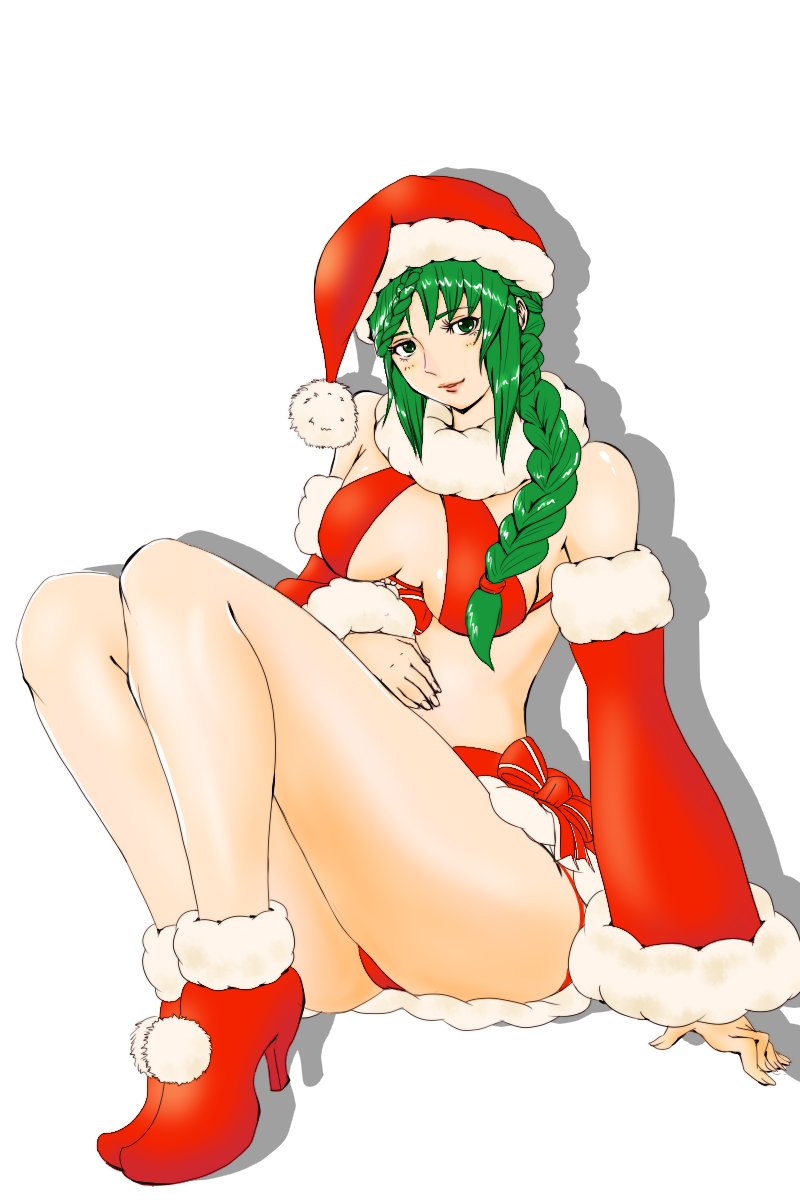 1girl, anne_petriceani, blue_eyes, braid, breasts, christmas, closed_mouth, detached_sleeves