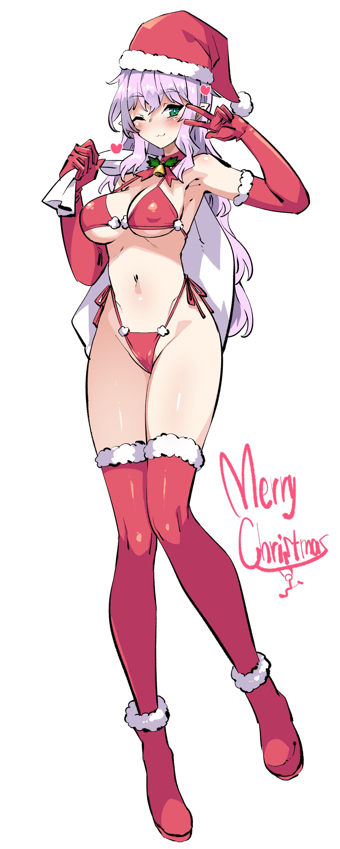 1girl, absurdres, bikini, breasts, commentary_request, covered_nipples, elbow_gloves, full_body