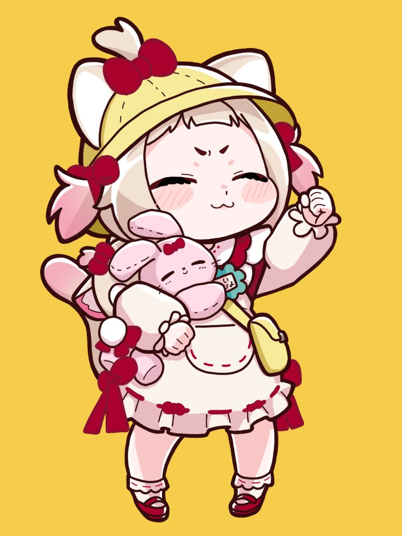 1girl, :3, amai_hiyo, animal_ears, bag, blonde_hair, blush, bow