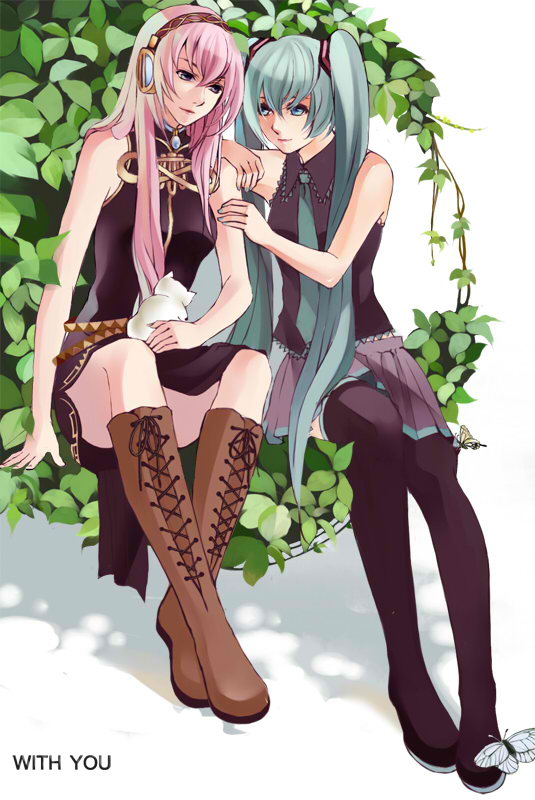 aqua_eyes, aqua_hair, bad_id, blue_eyes, boots, cat, friends, hatsune_miku