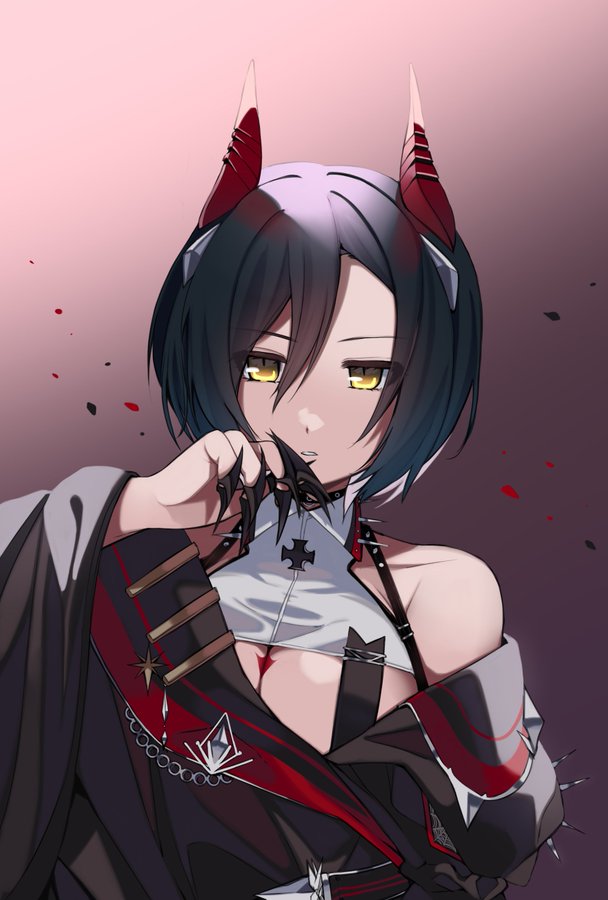 1girl, azur_lane, bare_shoulders, black_choker, black_hair, black_jacket, choker, claw_ring