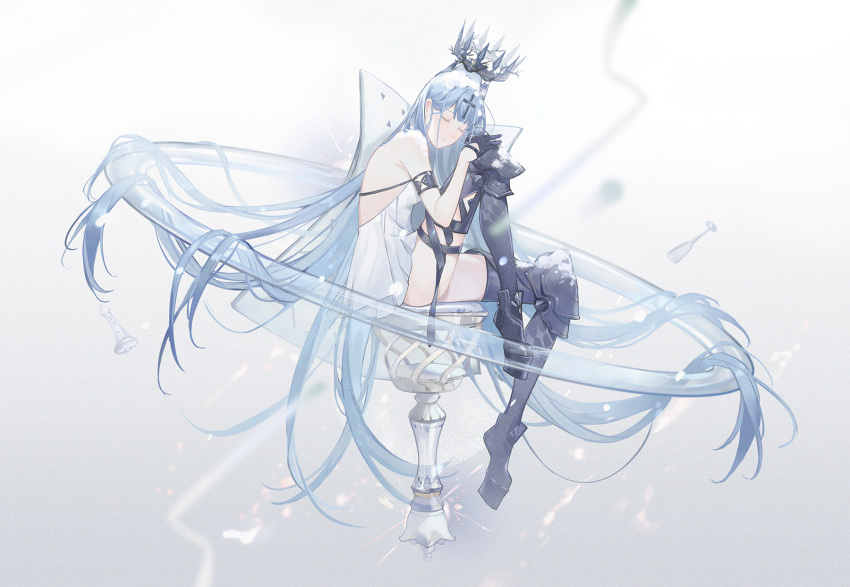 absurdly_long_hair, armored_boots, armpit_crease, ass, azur_lane, backless_dress, backless_outfit, black_gloves