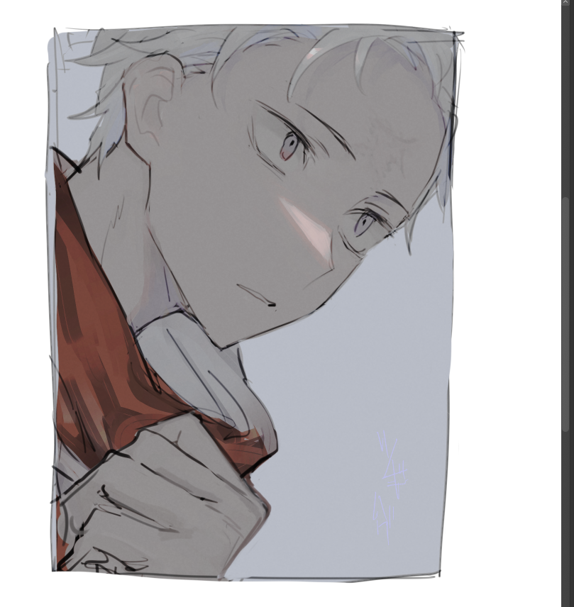1boy, alternate_universe, hand_up, male_focus, muted_color, natsuki_subaru, panels, parted_lips, re:zero_kara_hajimeru_isekai_seikatsu, re:zero_kara_tsugihagu_isekai_seikatsu, scar, scar_on_face, scarf, sketch, solo, susu_(axxx8244), white_hair