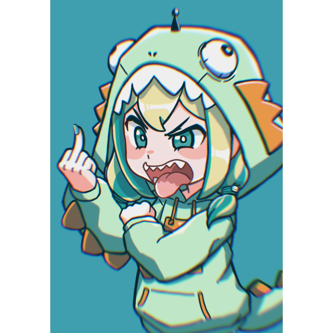 1girl, amano_pikamee, angry, blonde_hair, child, english_commentary, eyebrows_visible_through_hair, green_eyes