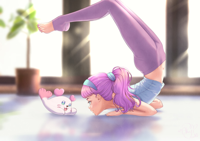 1girl, :d, akajiyuuki, blue_eyes, blue_hairband, blue_shirt, blurry, blurry_background