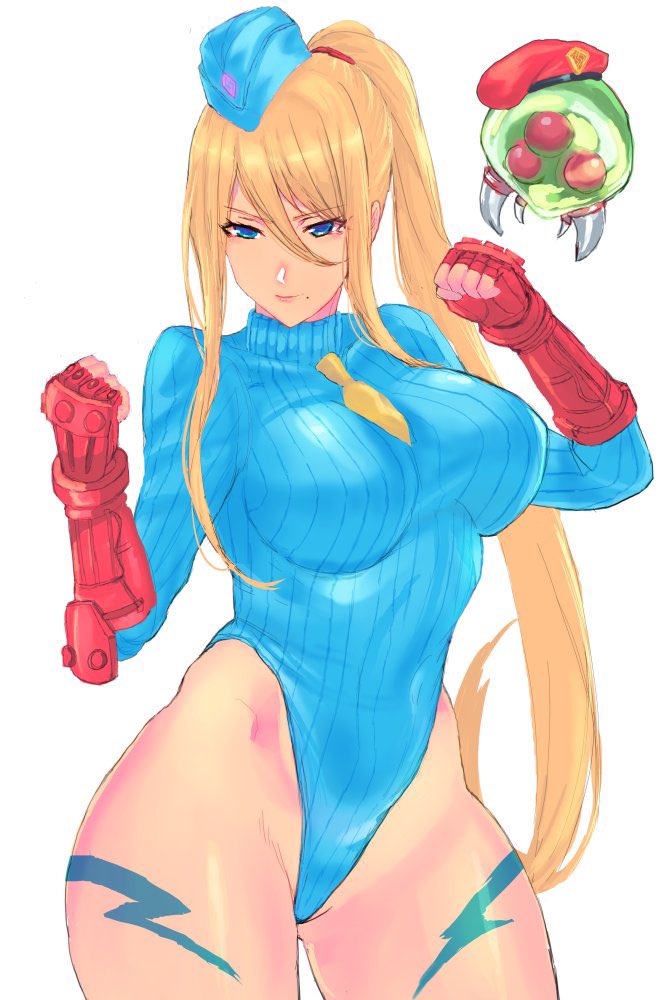 1girl, bare_legs, beret, blonde_hair, blue_eyes, blue_headwear, blue_leotard, bodypaint