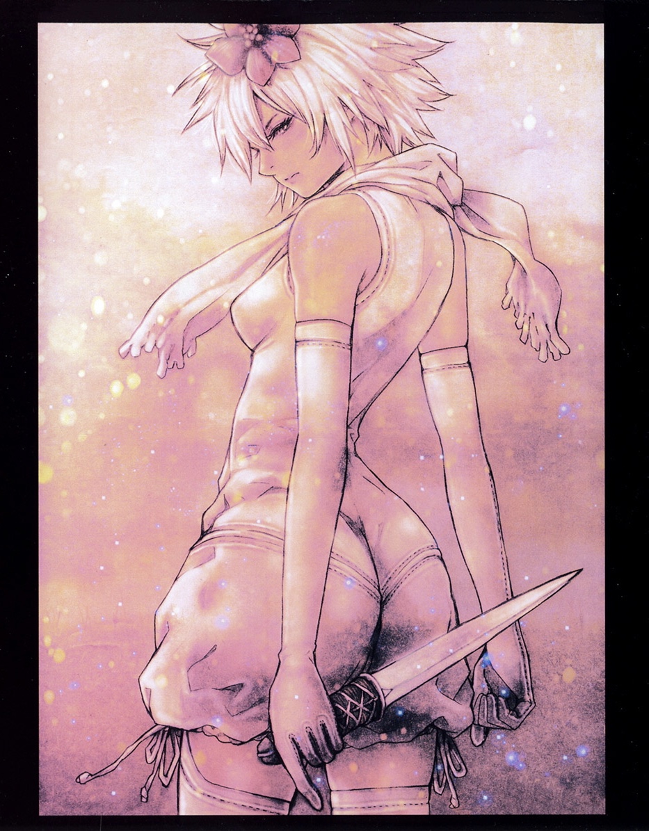 hair_flower, looking_at_viewer, mobile_wallpaper, official_art, pink_background, roda_(tegami_bachi), scan, solo