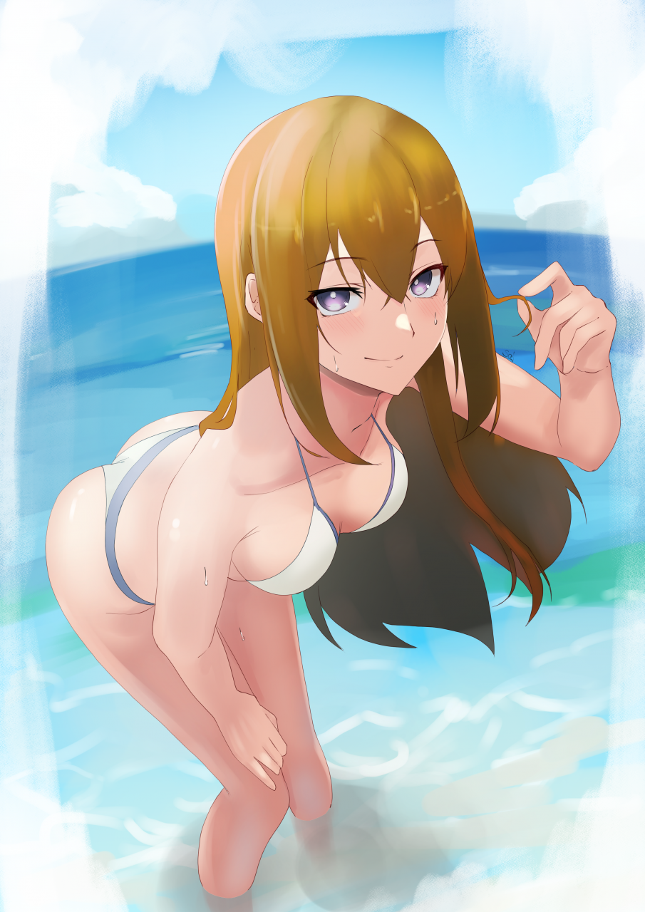 1girl, ass, aya_roushi, bangs, bare_arms, bare_legs, bare_shoulders, bikini