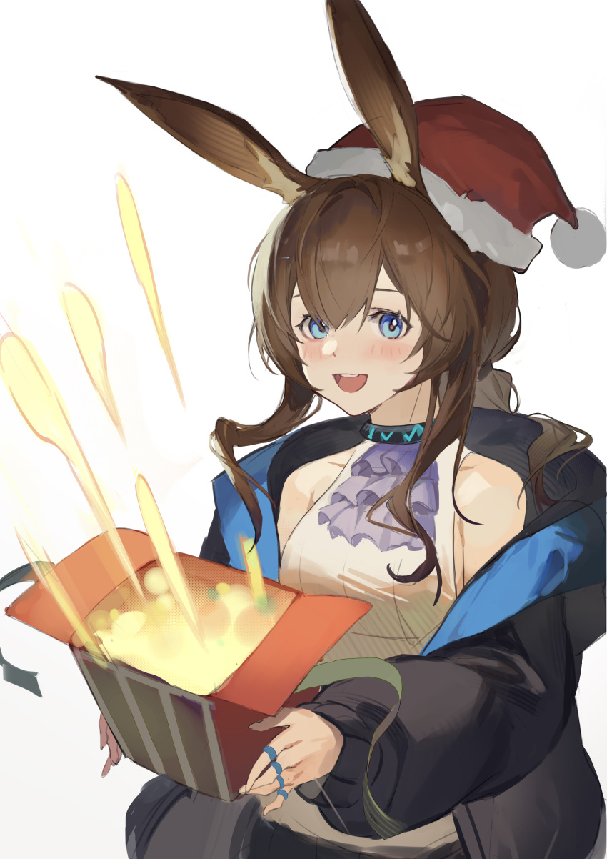 1girl, :d, absurdres, amiya_(arknights), animal_ear_fluff, animal_ears, arknights, ascot