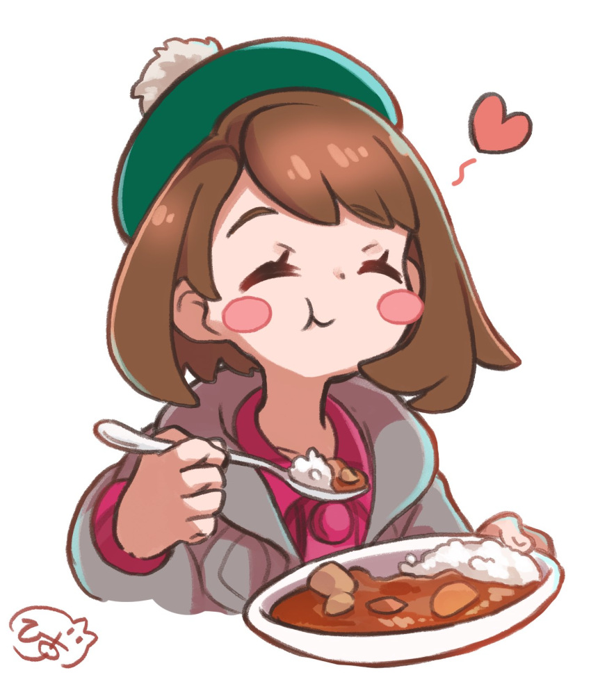 1girl, :t, blush_stickers, bob_cut, bowl, brown_hair, buttons, cardigan