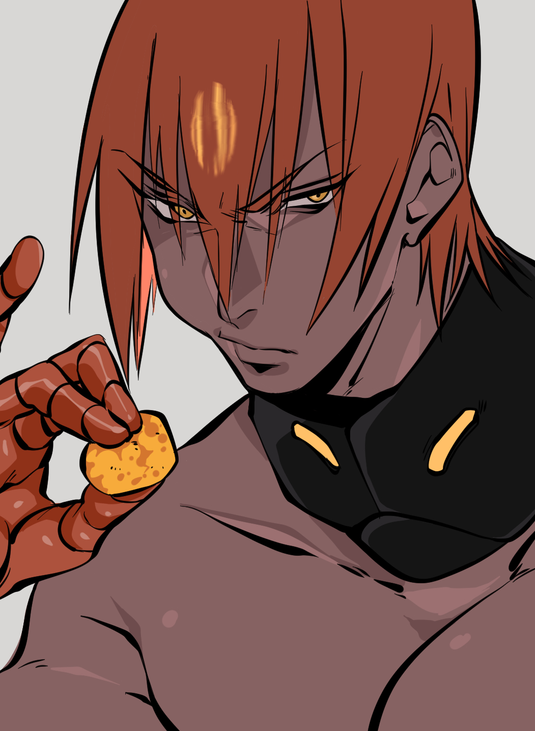 1boy, ashwatthama_(fate), collar, cracker, dark-skinned_male, dark_skin, fate/grand_order, fate_(series)