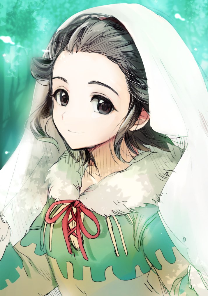 1girl, black_eyes, black_hair, closed_mouth, gensou_suikoden, gensou_suikoden_iii, looking_at_viewer, medium_hair