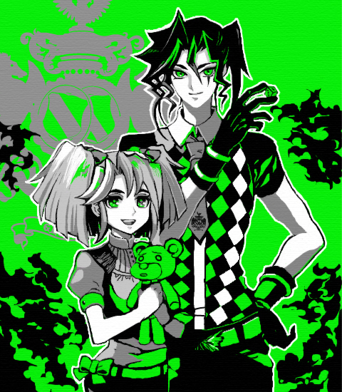 1boy, 1girl, bangs, belt, black_gloves, black_hair, collared_shirt, gloves