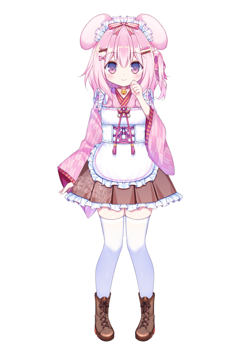 1girl, absurdres, animal_ears, apron, boots, breasts, cafe_omusubiya, d_omm