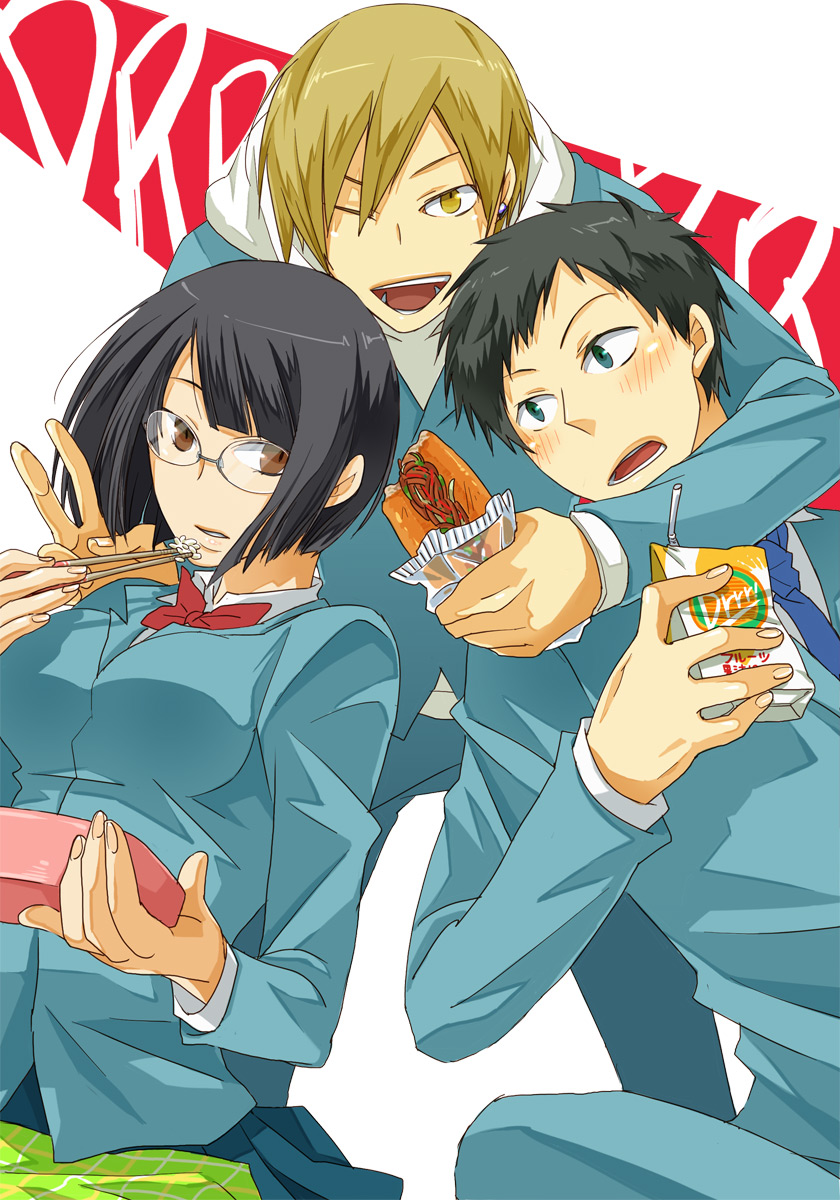 durarara!!, kida_masaomi, ryuugamine_mikado, shiwasuda, sonohara_anri