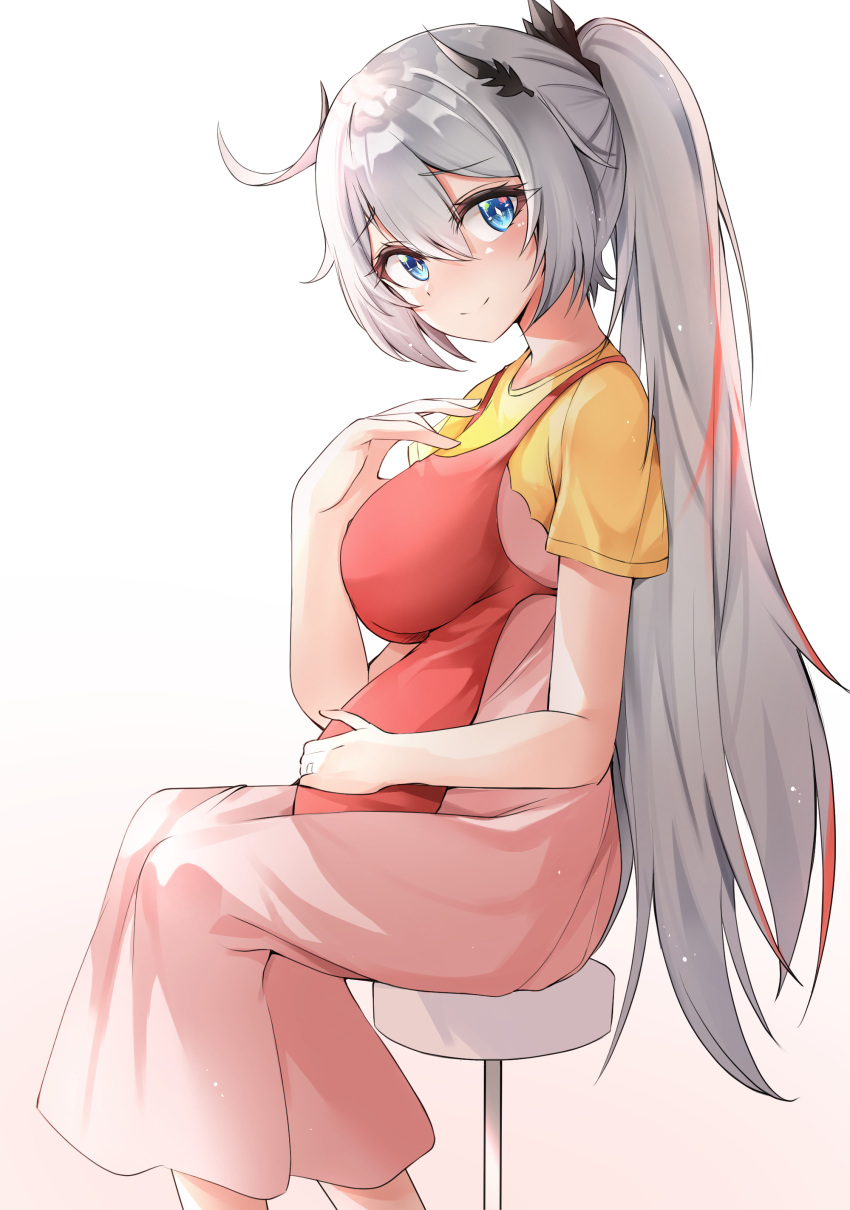 1girl, absurdres, apron, bangs, blue_eyes, breasts, closed_mouth, commentary_request