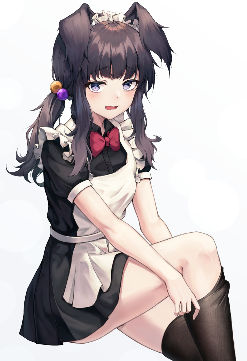 1girl, absurdres, alternate_costume, animal_ears, apron, bangs, black_dress, black_hair