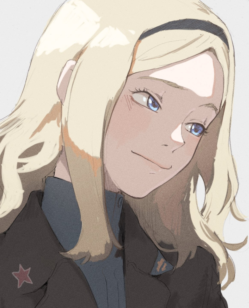 1girl, aleksandra_i._pokryshkin, blonde_hair, blue_eyes, brave_witches, closed_mouth, commentary_request, hairband