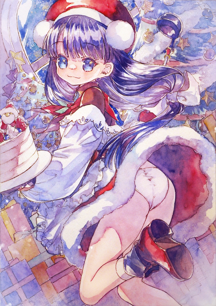 1girl, apron, ass, bangs, belt, blue_eyes, blunt_bangs, boots
