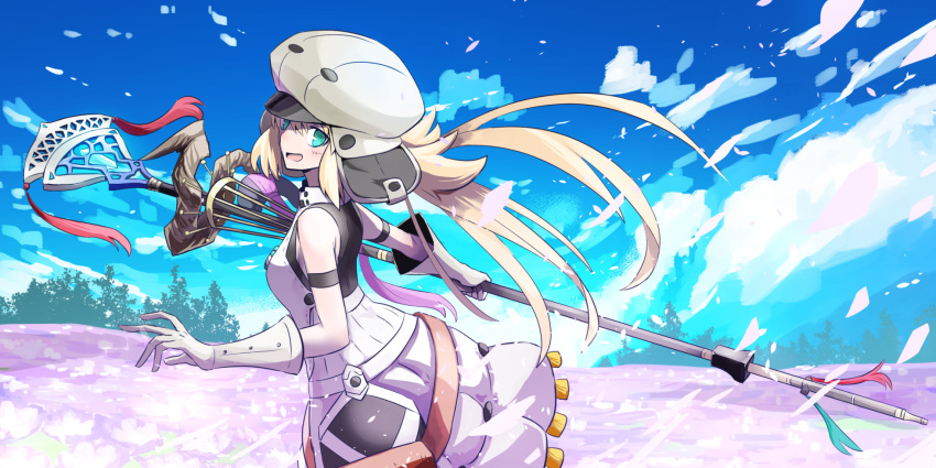 1girl, :o, artoria_pendragon_(caster)_(fate), artoria_pendragon_(fate), blonde_hair, blue_sky, breasts, clouds