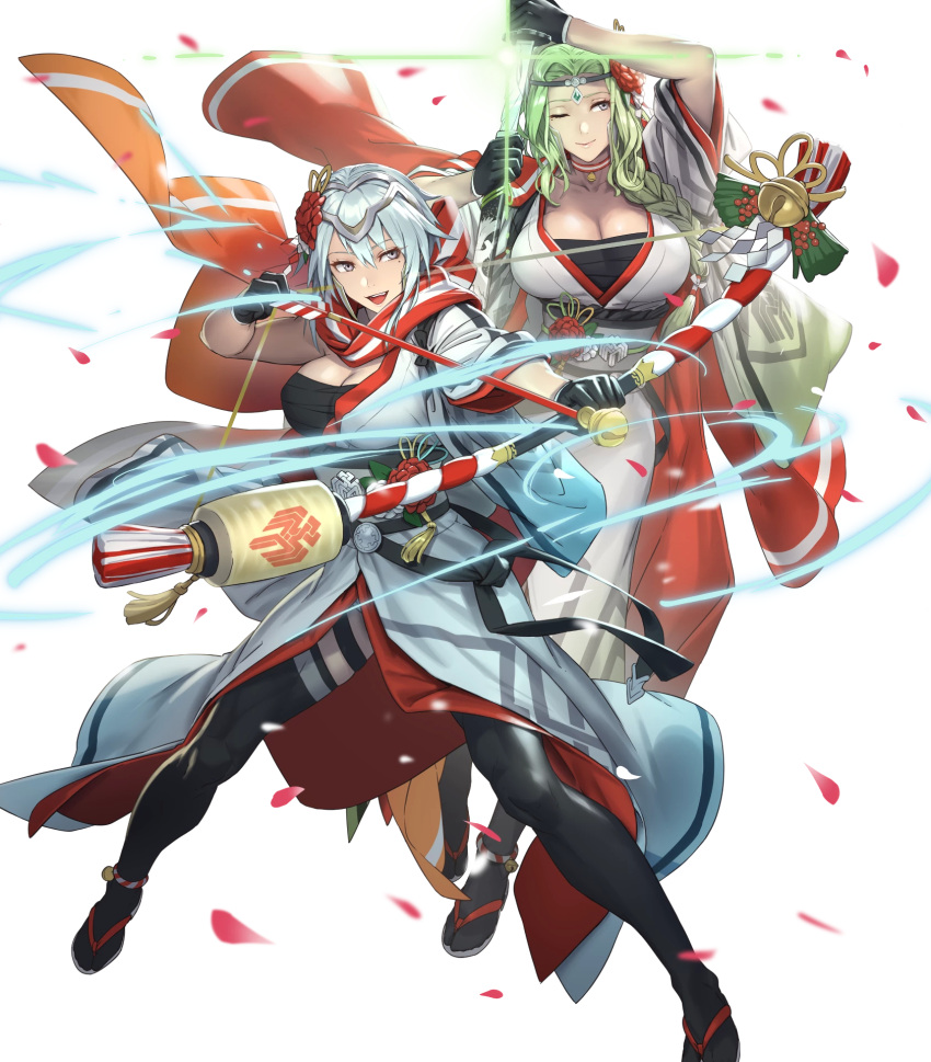2girls, anklet, bangs, black_legwear, blue_hair, breasts, cuboon, dagr_(fire_emblem)